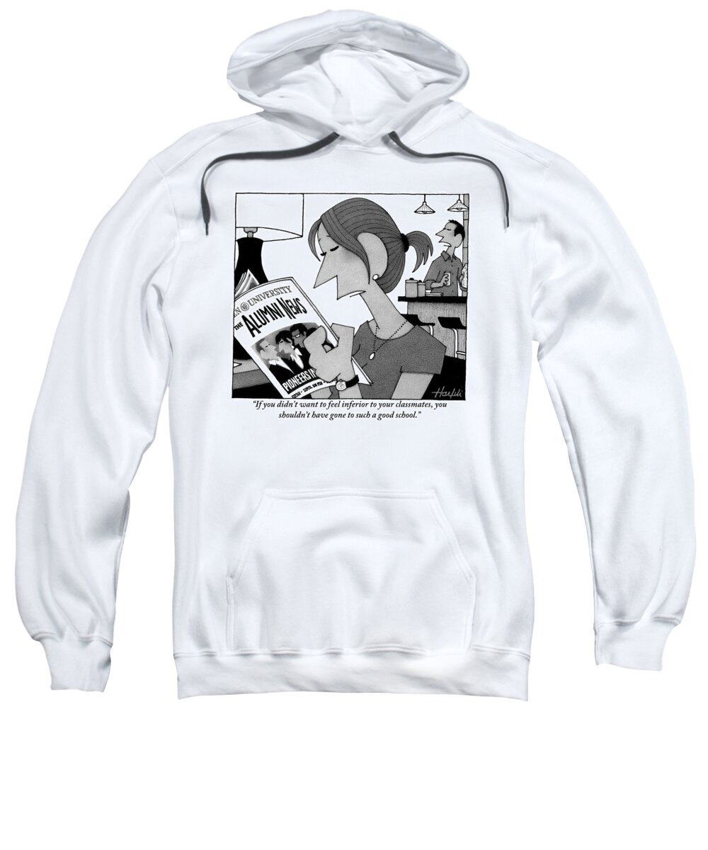 Inferior Sweatshirt featuring the drawing Woman Sitting On Her Couch Reading by William Haefeli