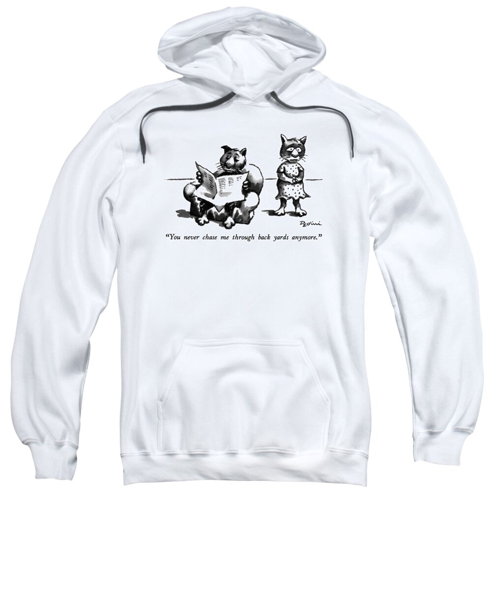 Animals Sweatshirt featuring the drawing You Never Chase Me Through Back Yards Anymore by Eldon Dedini