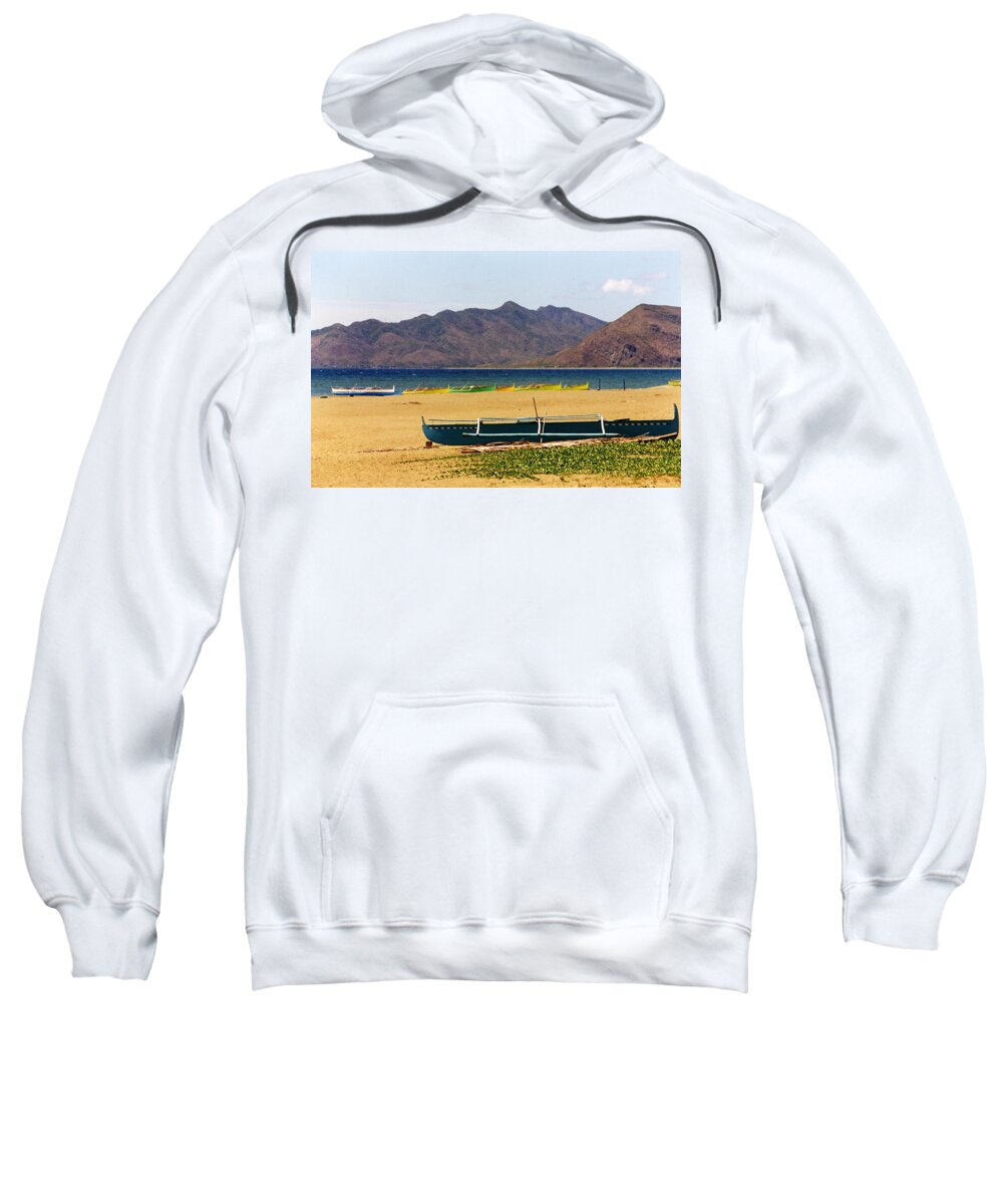 Philippines Sweatshirt featuring the photograph Boats on South China Sea Beach by Amelia Racca