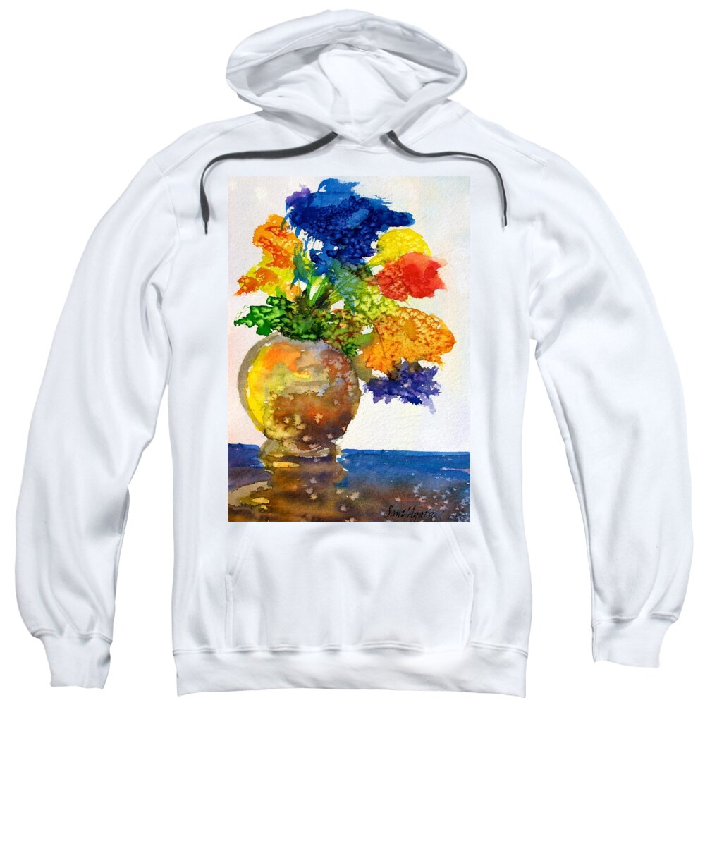 Vase Sweatshirt featuring the painting Vase with Flowers #1 by Frank SantAgata