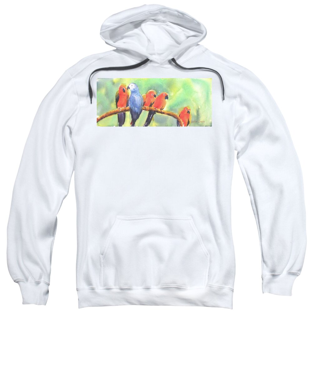 Birds Sweatshirt featuring the painting A New Slant on Life by Debbie Lewis