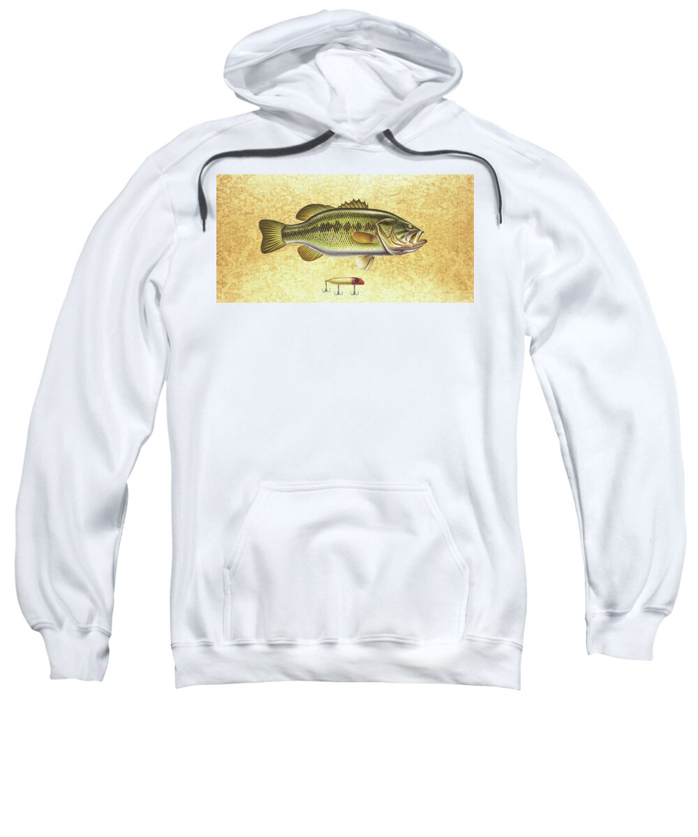 Bass Sweatshirt featuring the painting Antique Lure and Bass by JQ Licensing