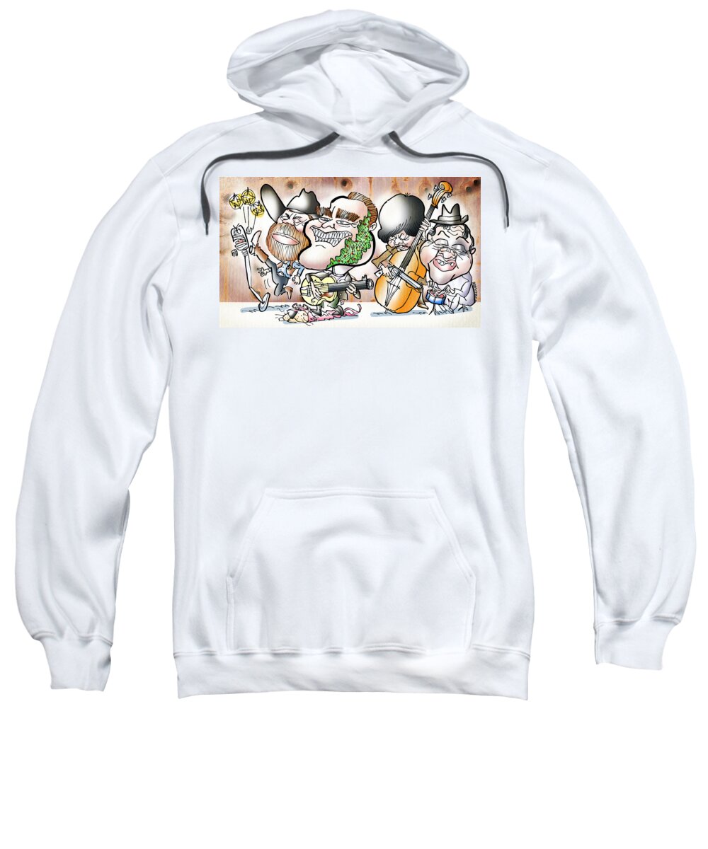 Music Sweatshirt featuring the digital art Arnold and The Terminators by Mark Armstrong