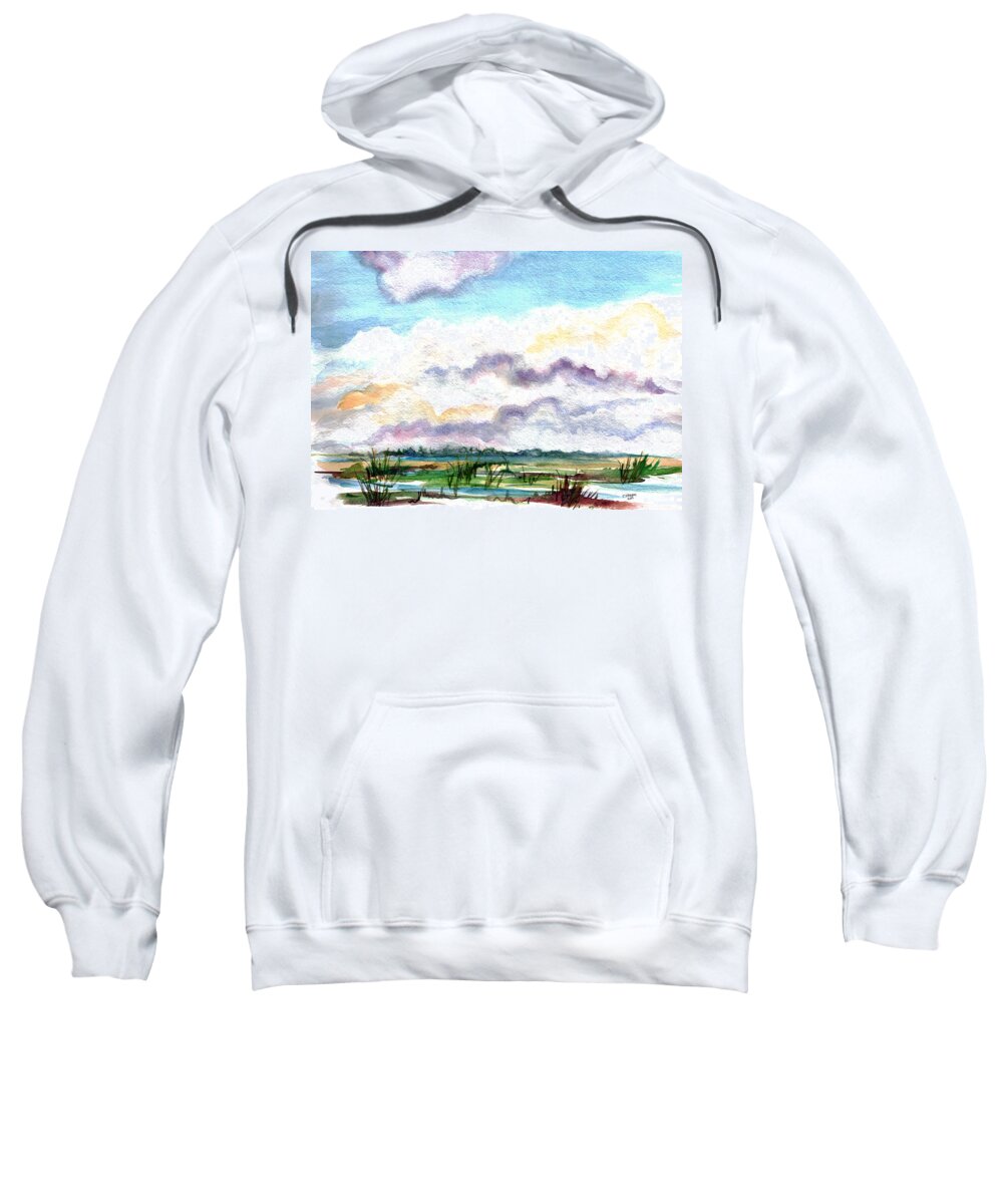 Wetlands Sweatshirt featuring the painting Big Clouds by Clara Sue Beym