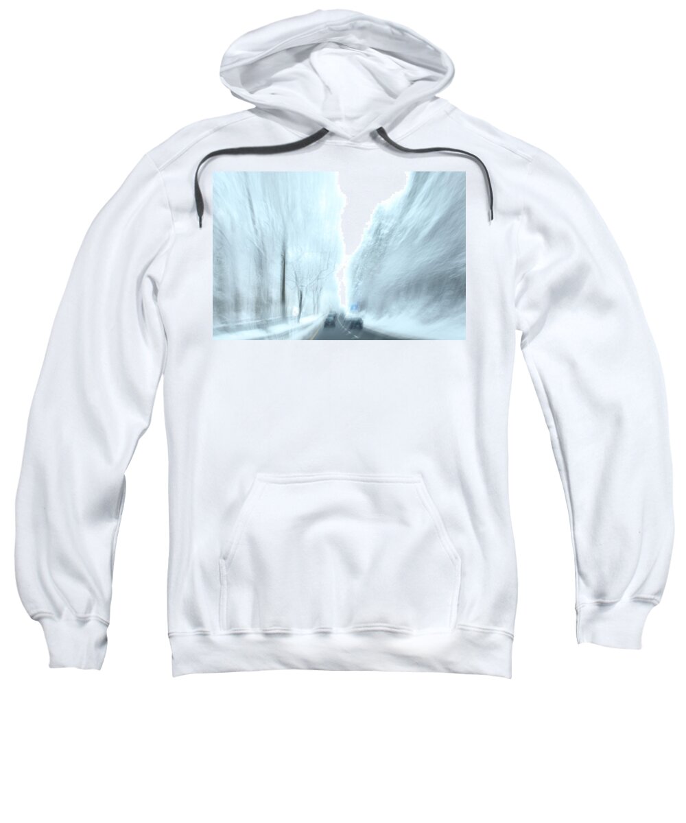 Driving Sweatshirt featuring the photograph Cruising in a Snowstorm by Karol Livote