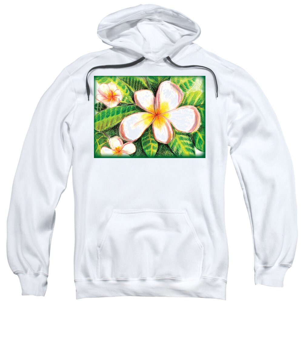 Flowers Sweatshirt featuring the drawing Plumeria With Foliage by Shelley Myers