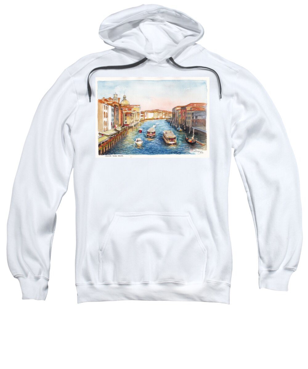 Venice Sweatshirt featuring the painting Rush Hour on the Grand Canal Venice by Dai Wynn