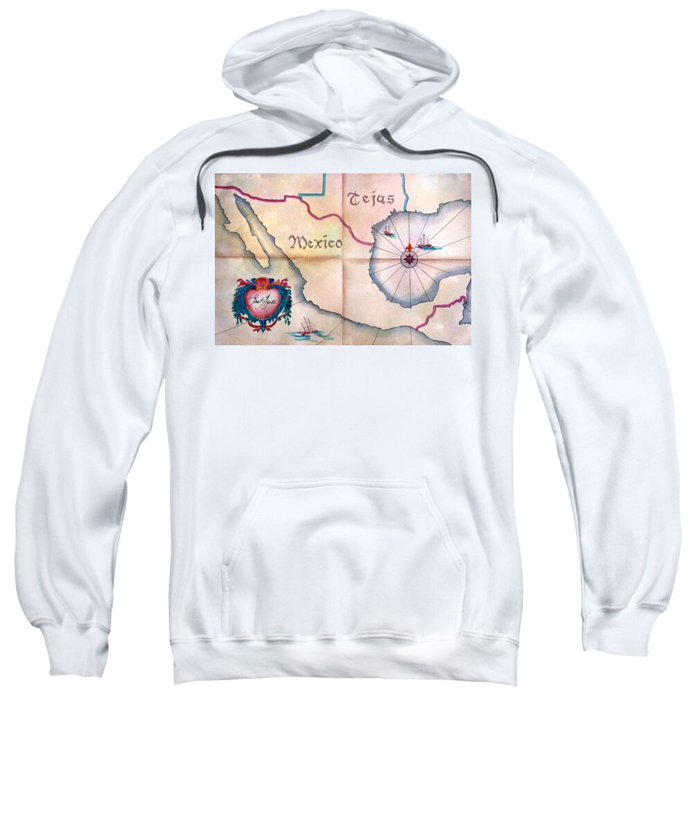 Map Sweatshirt featuring the painting Tejas y Mexico by Frank SantAgata