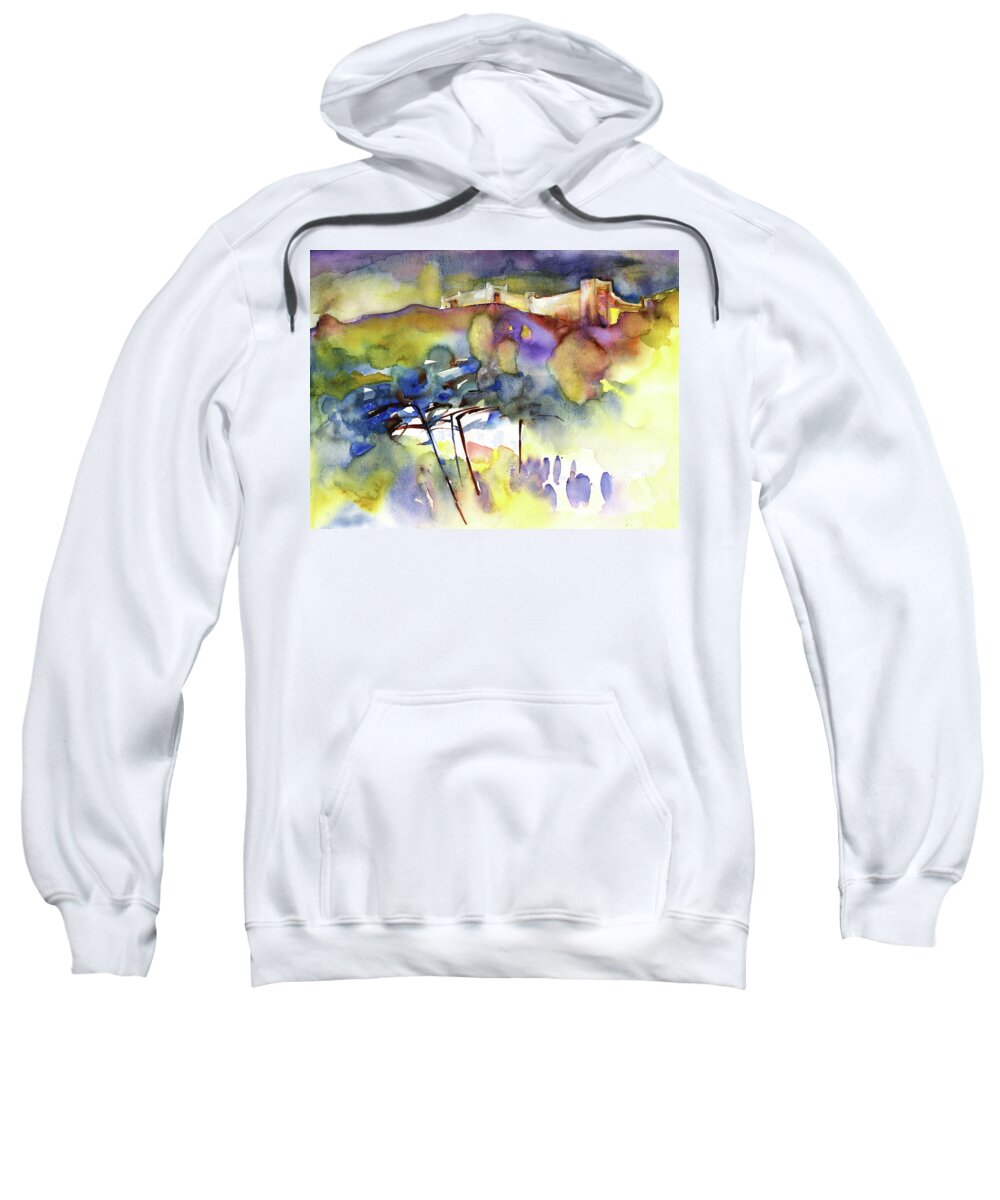 Landscapes Sweatshirt featuring the painting The Castle on Planet Goodaboom by Miki De Goodaboom