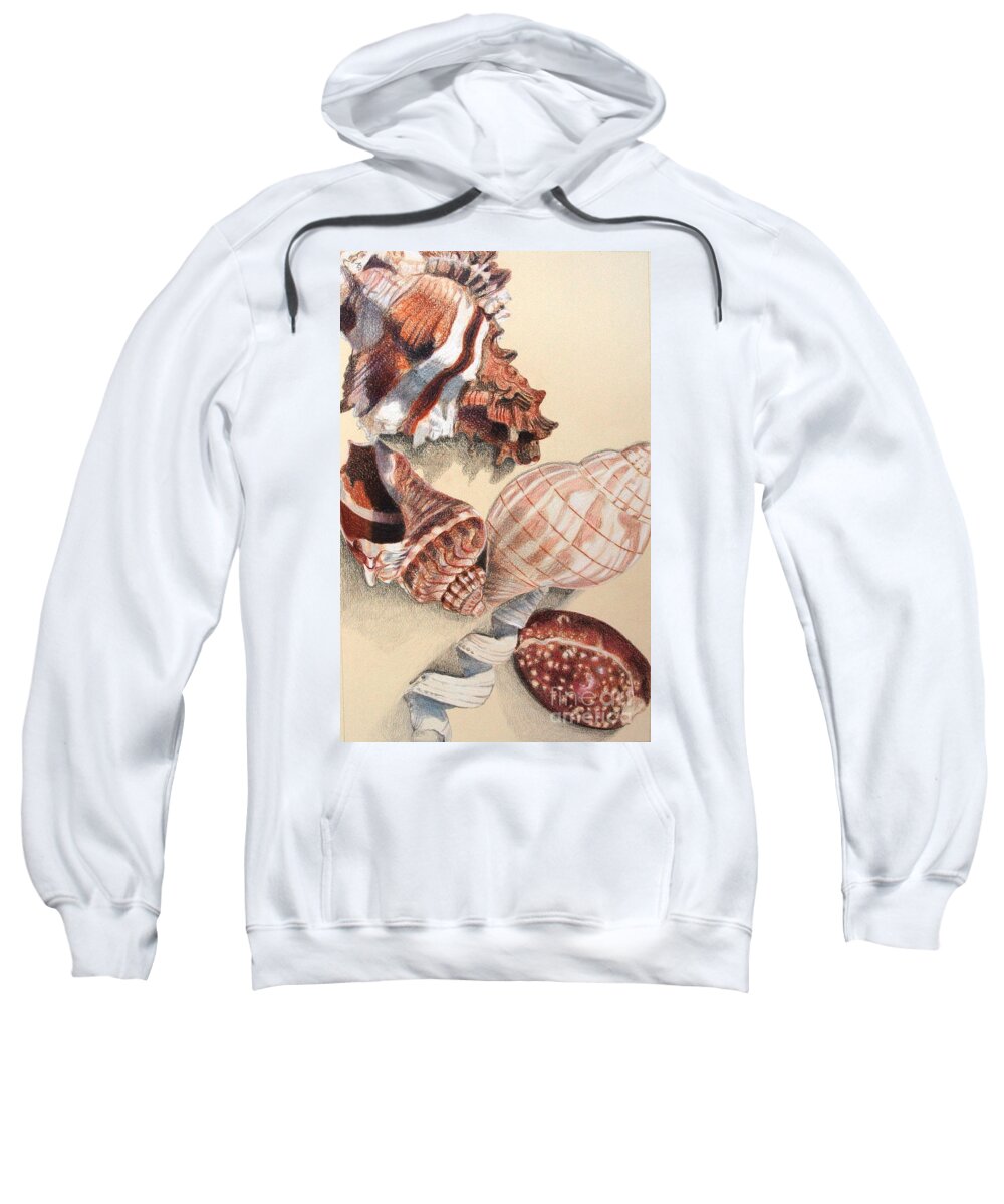 Shell Sweatshirt featuring the drawing Vertical Conch Shells by Glenda Zuckerman
