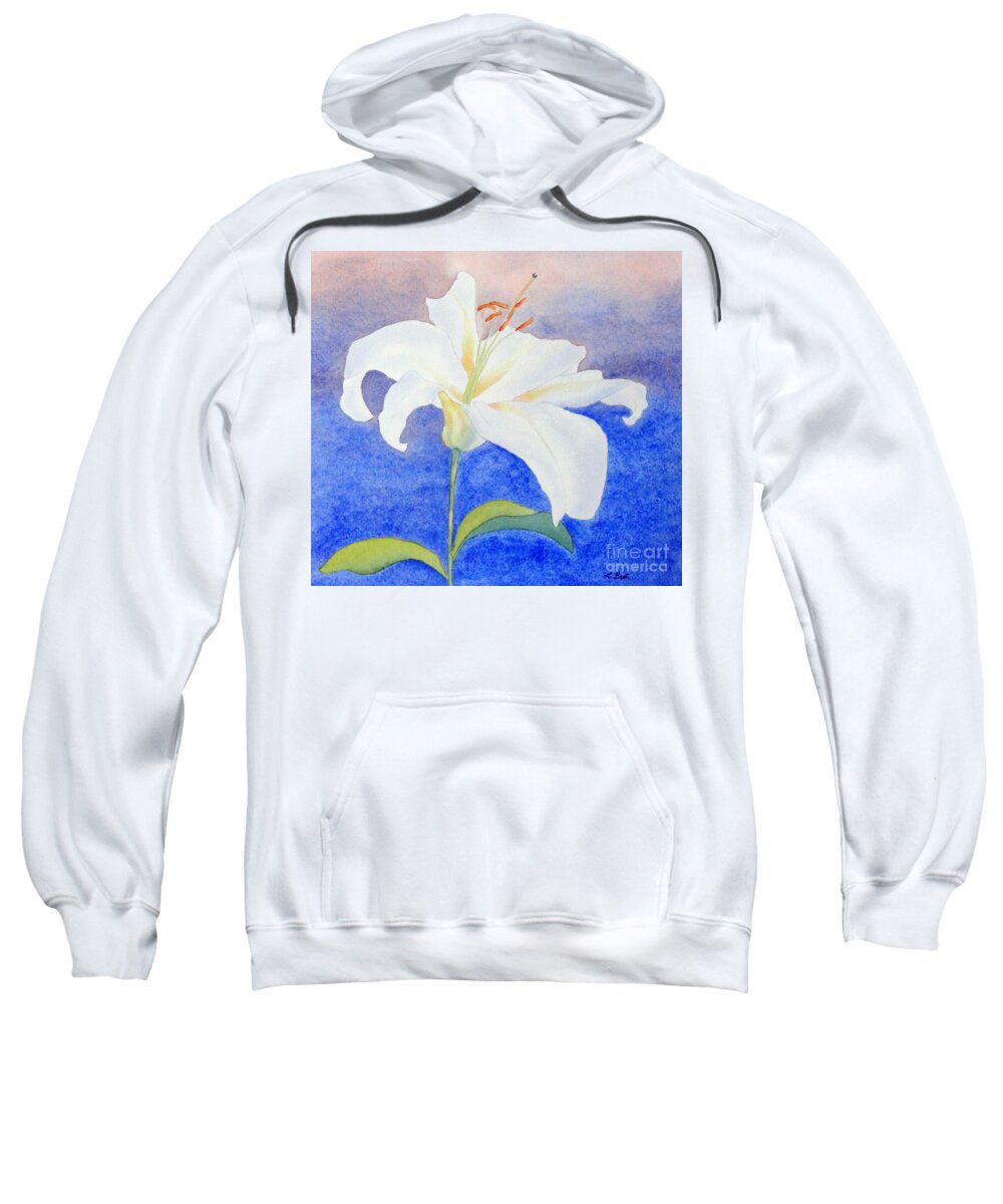 White Sweatshirt featuring the painting White Lily by Laurel Best
