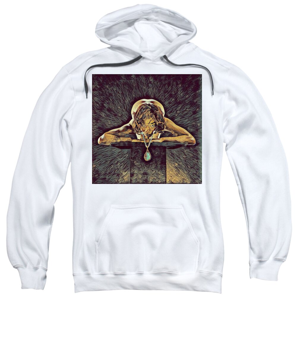 Antonio Bravo Sweatshirt featuring the digital art 0756s-ZAC Nude Woman With Amulet on Tall Pedestal by Chris Maher