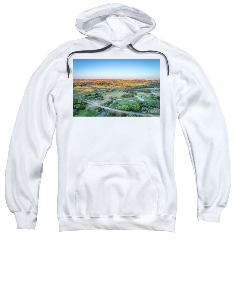Dismal River Sweatshirt featuring the photograph aerial view of Dismal River in Nebraska #1 by Marek Uliasz