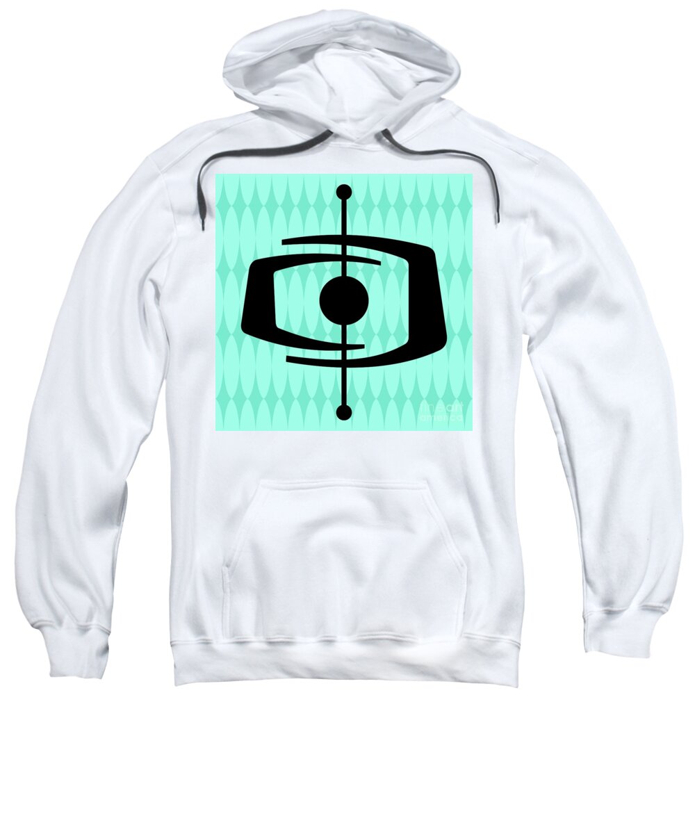 Mid Century Modern Sweatshirt featuring the digital art Atomic Shape 1 on Aqua by Donna Mibus