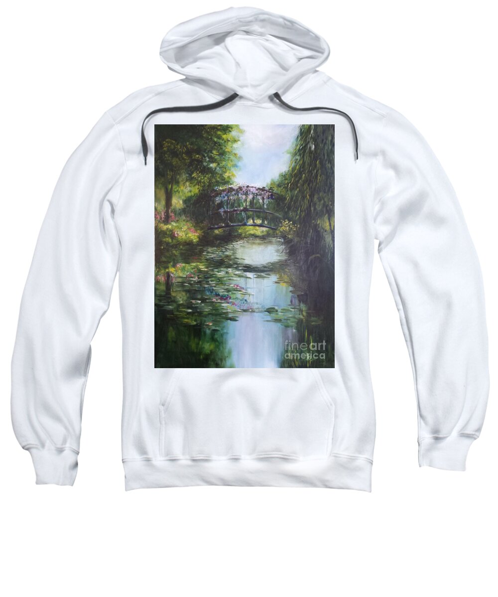 Impressionist Sweatshirt featuring the painting Bridge at Giverny #1 by Lizzy Forrester