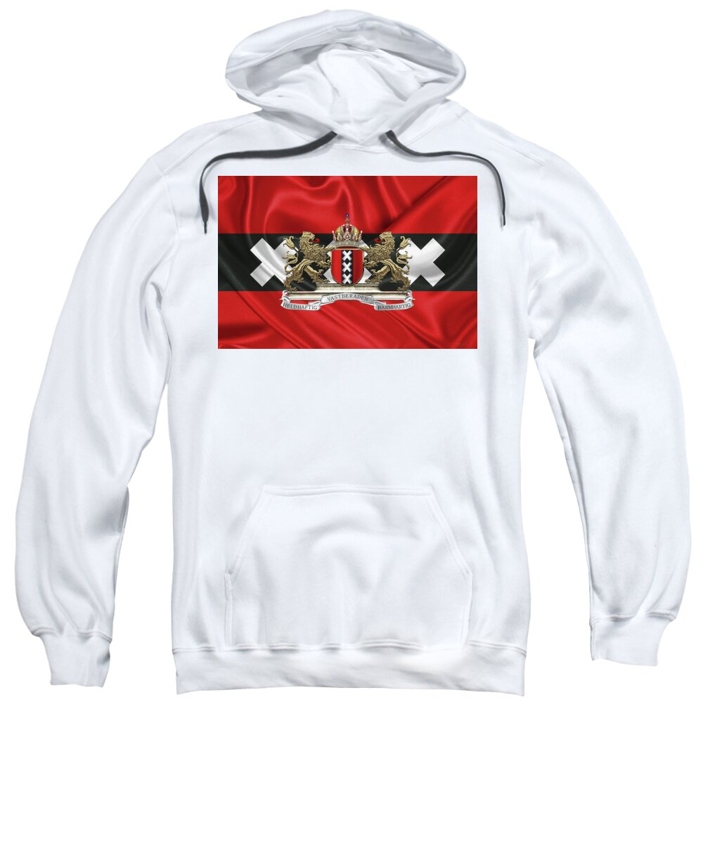 'cities Of The World' Collection By Serge Averbukh Sweatshirt featuring the photograph Coat of arms of Amsterdam over flag of Amsterdam #1 by Serge Averbukh