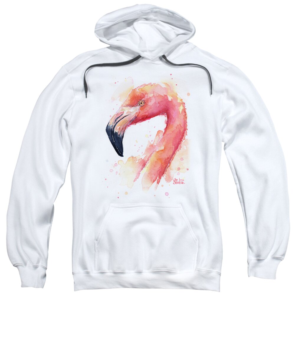 Watercolor Flamingo Sweatshirt featuring the painting Flamingo Watercolor by Olga Shvartsur