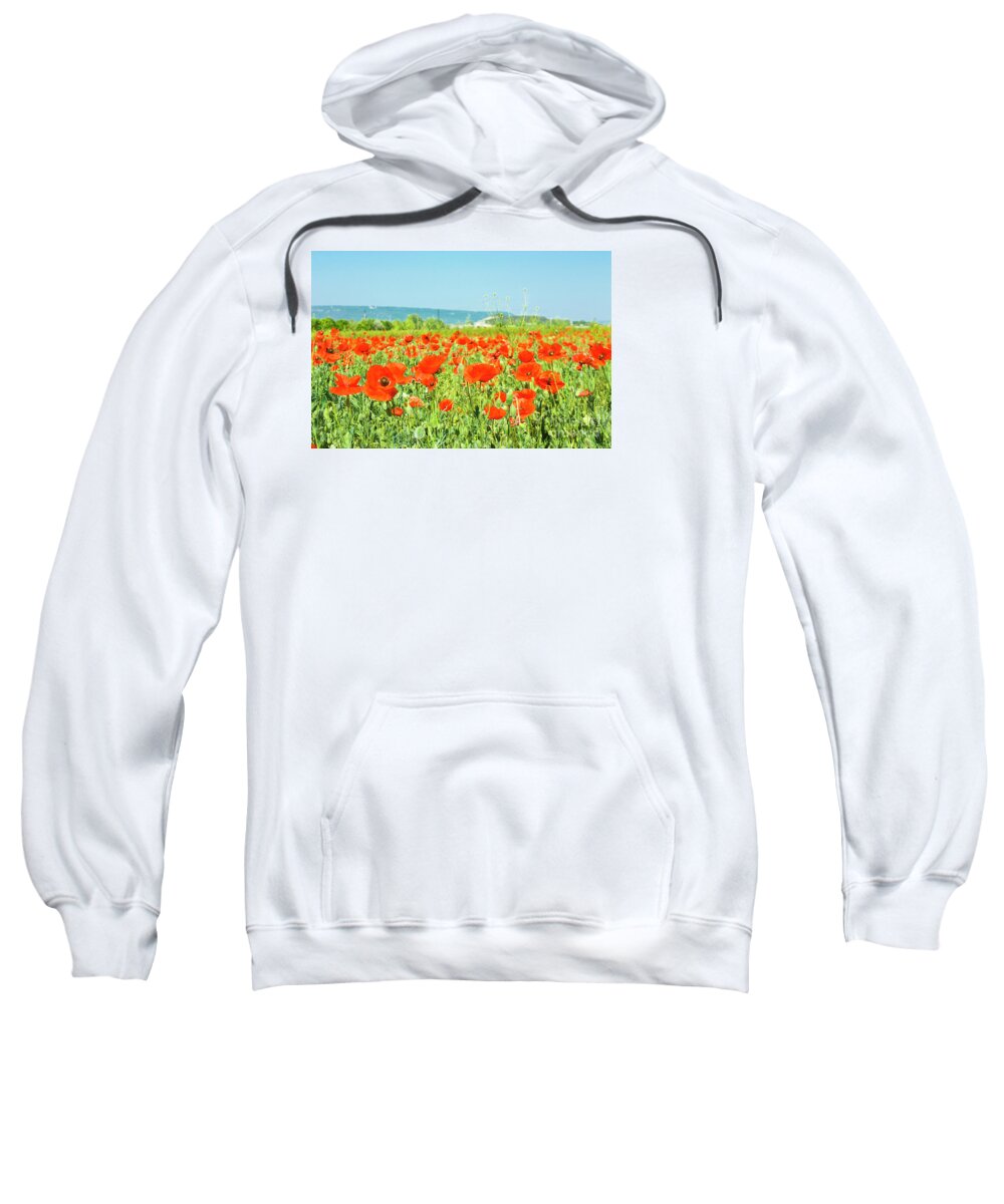Red Sweatshirt featuring the photograph Meadow with red poppies #10 by Irina Afonskaya