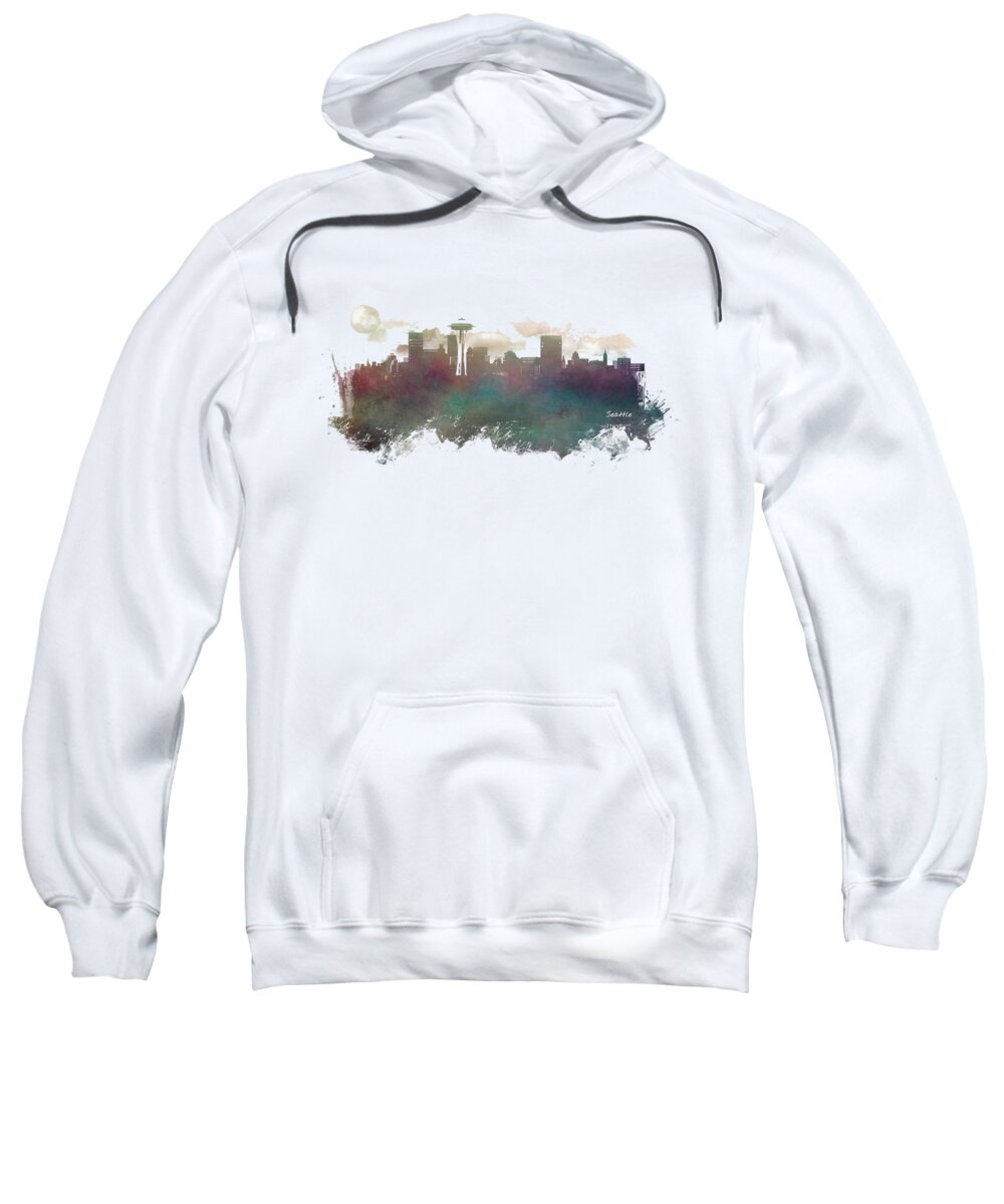 Seattle Sweatshirt featuring the digital art Seattle Washington skyline #1 by Justyna Jaszke JBJart