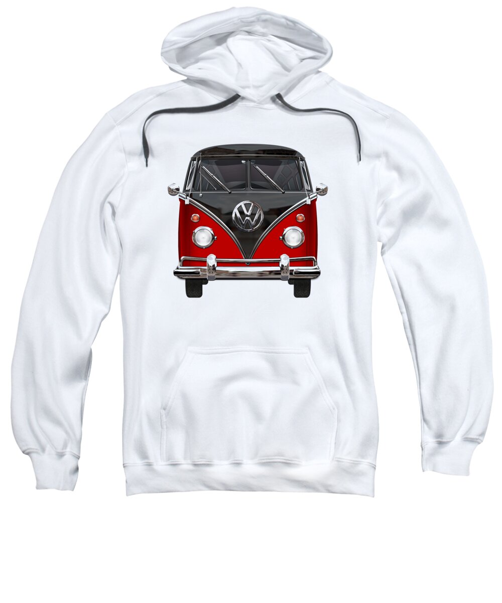 'volkswagen Type 2' Collection By Serge Averbukh Sweatshirt featuring the photograph Volkswagen Type 2 - Red and Black Volkswagen T 1 Samba Bus on White by Serge Averbukh