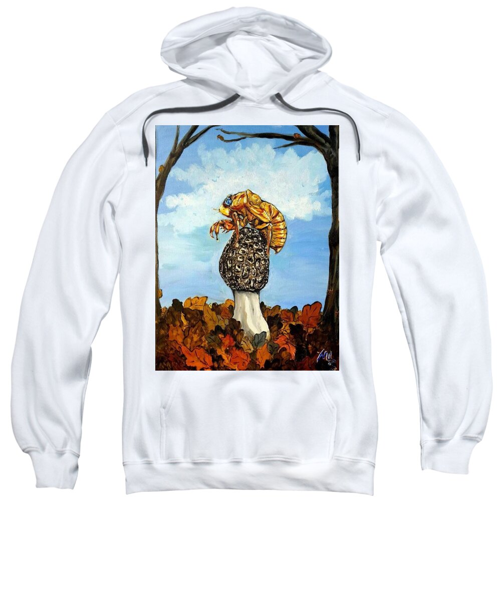 Morel Sweatshirt featuring the painting 17 year Cicada With Morel by Alexandria Weaselwise Busen
