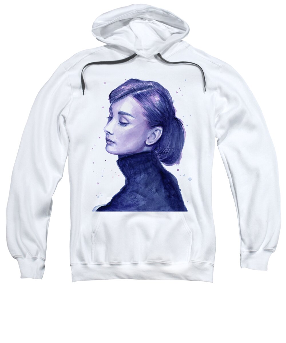 Watercolor Sweatshirt featuring the painting Audrey Hepburn Portrait #3 by Olga Shvartsur