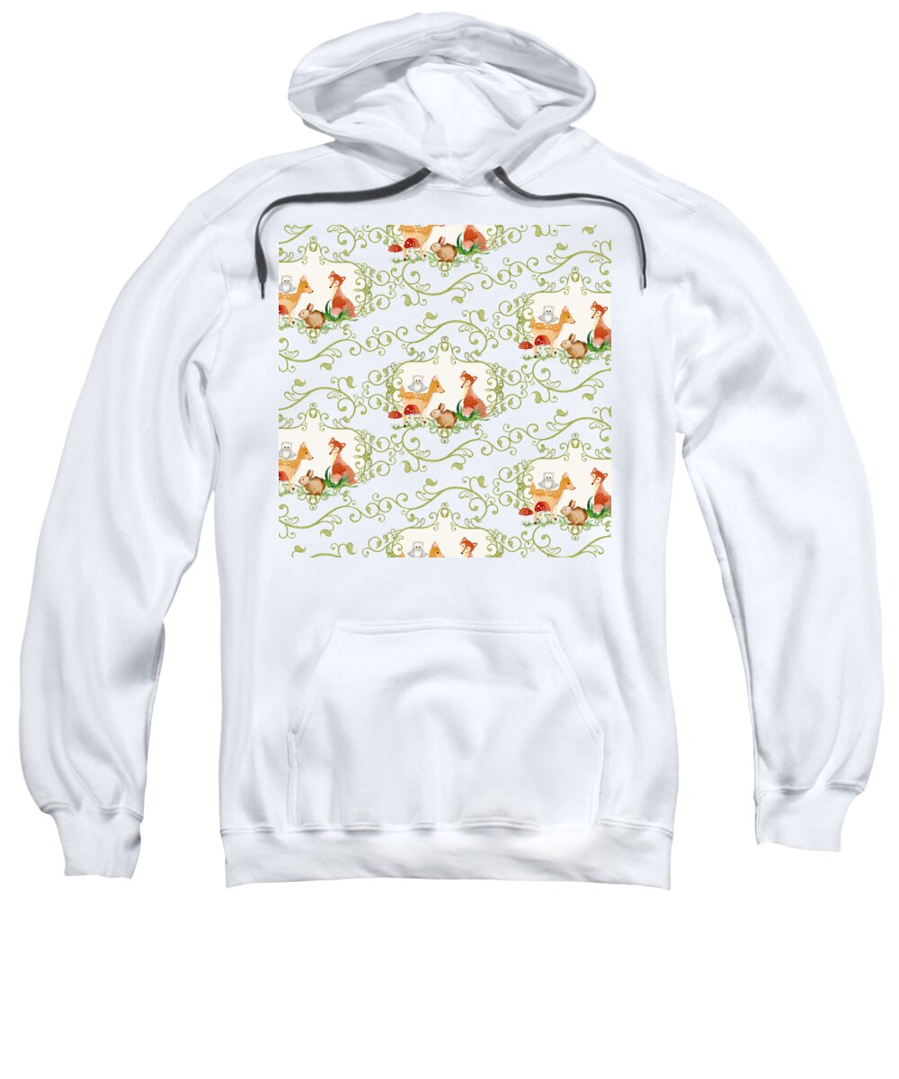 Woodchuck Sweatshirt featuring the painting Woodland Fairytale - Animals Deer Owl Fox Bunny n Mushrooms #2 by Audrey Jeanne Roberts