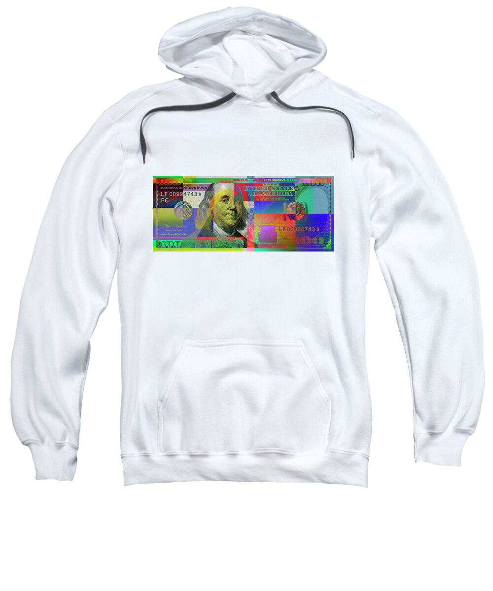 'paper Currency' Collection By Serge Averbukh Sweatshirt featuring the digital art 2009 Series Pop Art Colorized U. S. One Hundred Dollar Bill No. 1 by Serge Averbukh