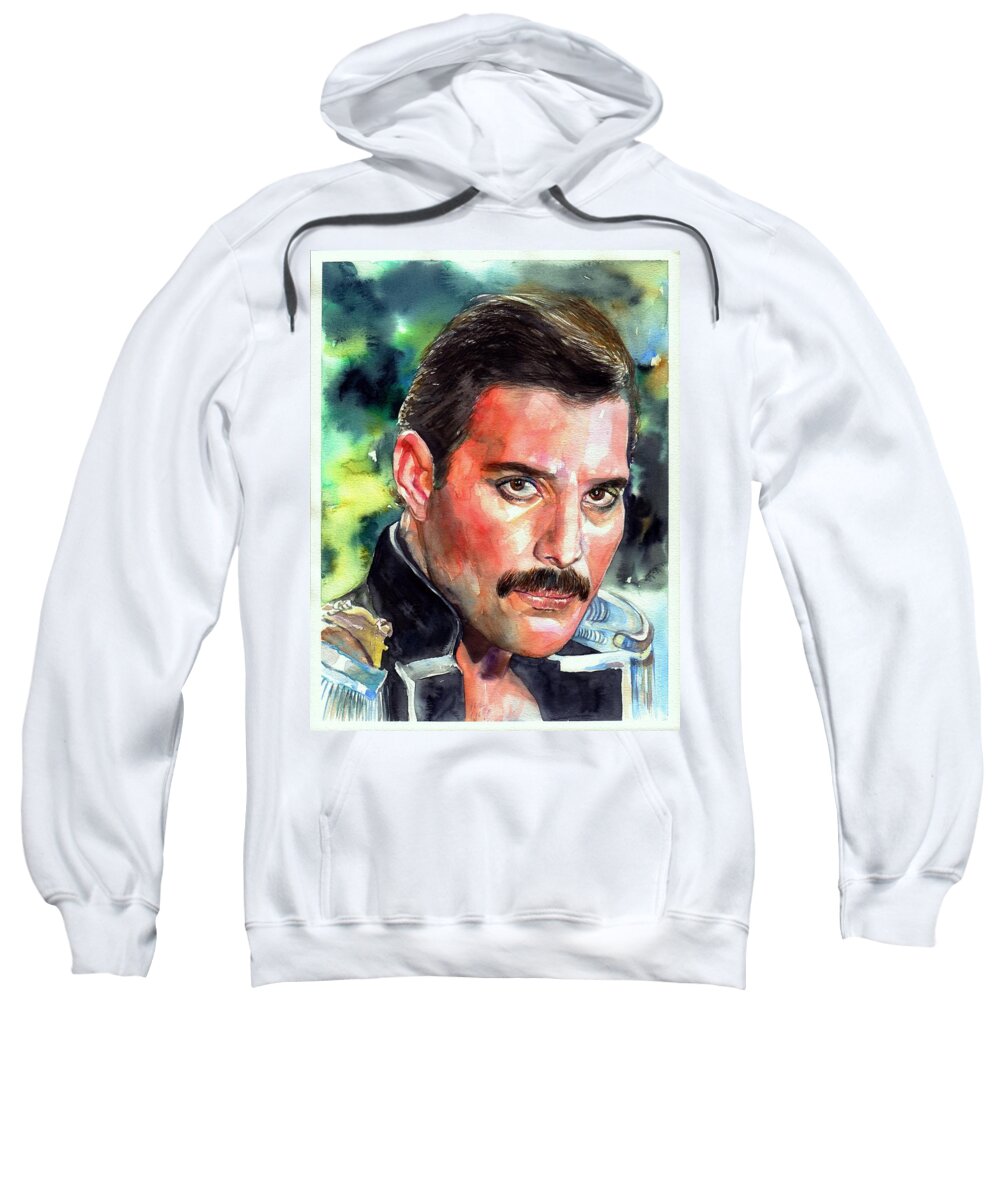 Freddie Sweatshirt featuring the painting Freddie Mercury portrait #3 by Suzann Sines