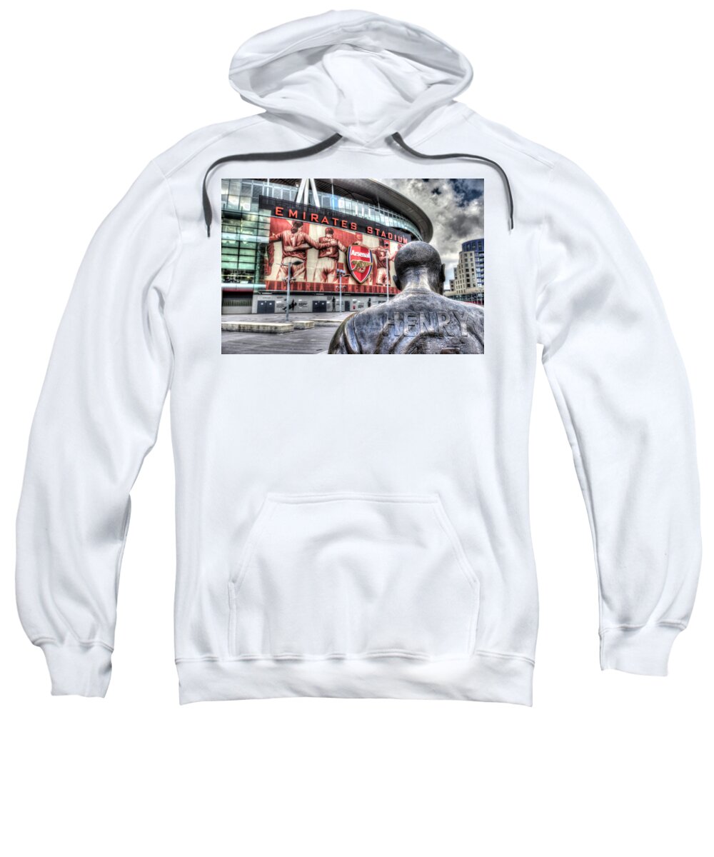 Thierry Henry Sweatshirt featuring the photograph Thierry Henry Statue Emirates Stadium #3 by David Pyatt