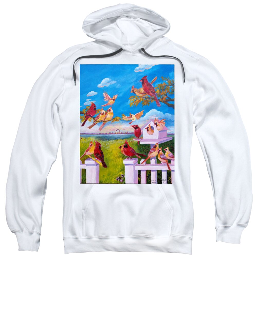 Cardinals Sweatshirt featuring the painting A happy family #3 by Ping Yan