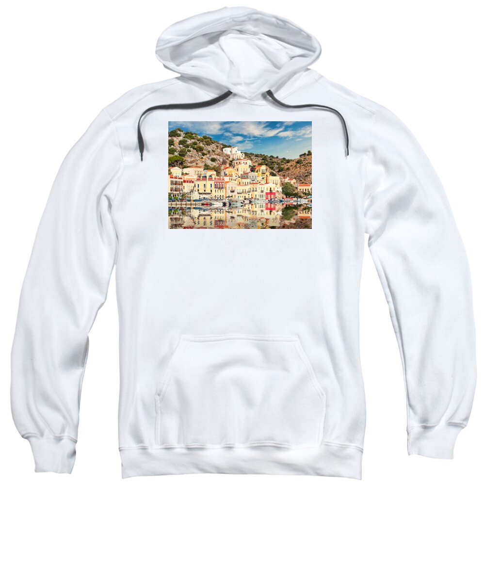 Aegean Sweatshirt featuring the photograph The port of Symi - Greece #4 by Constantinos Iliopoulos