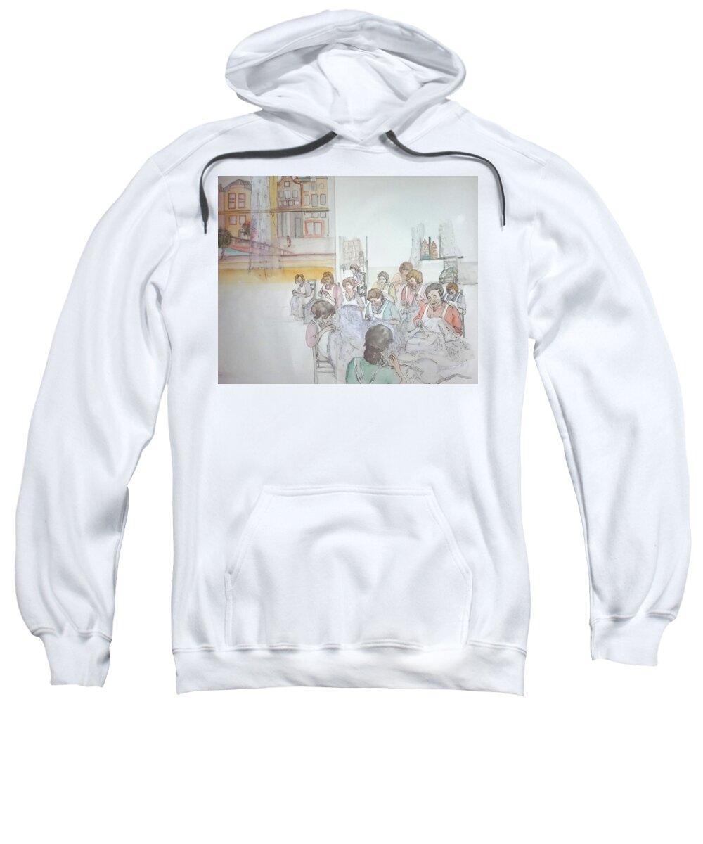 The Netherlands. Cityscapes. Lace. Lacemaking. Class. Figures Sweatshirt featuring the painting Tulips clogs and windmills album #4 by Debbi Saccomanno Chan