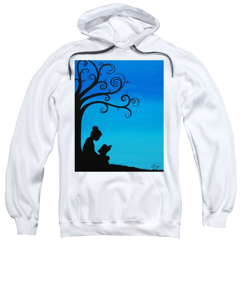 Girl Reading Under Tree Sweatshirt featuring the painting A Girl and Her Book by Emily Page