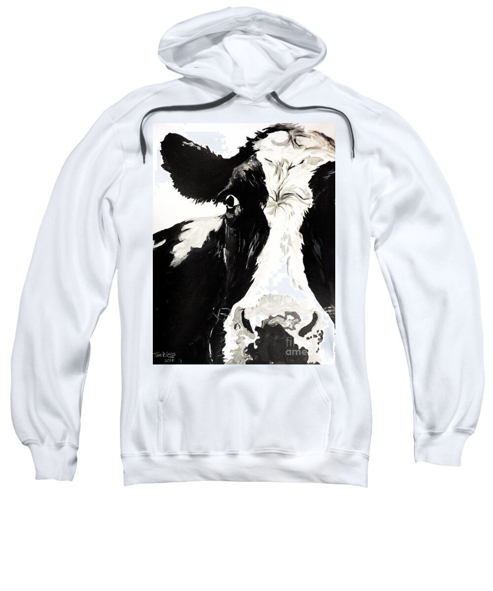 Cow Sweatshirt featuring the painting A Little Shy by Tom Riggs