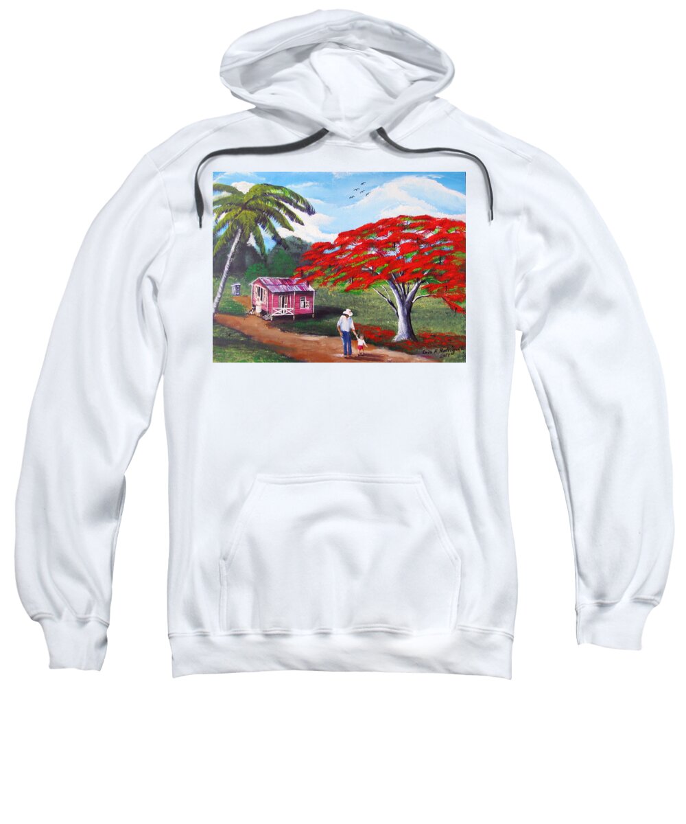 Flamboyan Sweatshirt featuring the painting A Memorable Walk by Luis F Rodriguez