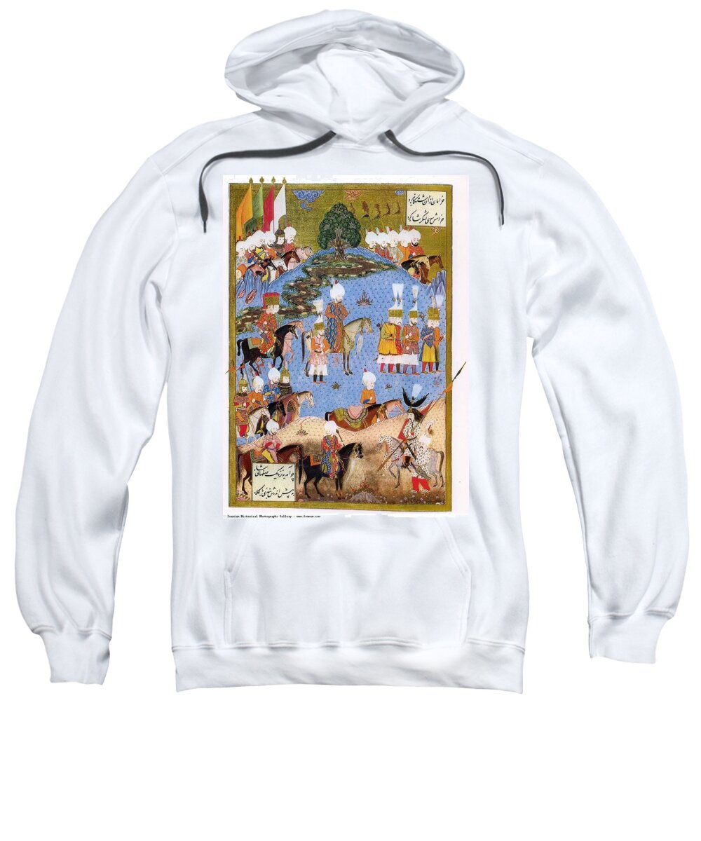 A Miniature Painting Shows Ottoman Victory Over Safavid Ruler And Capturing Of Nakhjevan Sultan Suleyman Forces Sweatshirt featuring the painting A miniature painting shows Ottoman Victory by MotionAge Designs