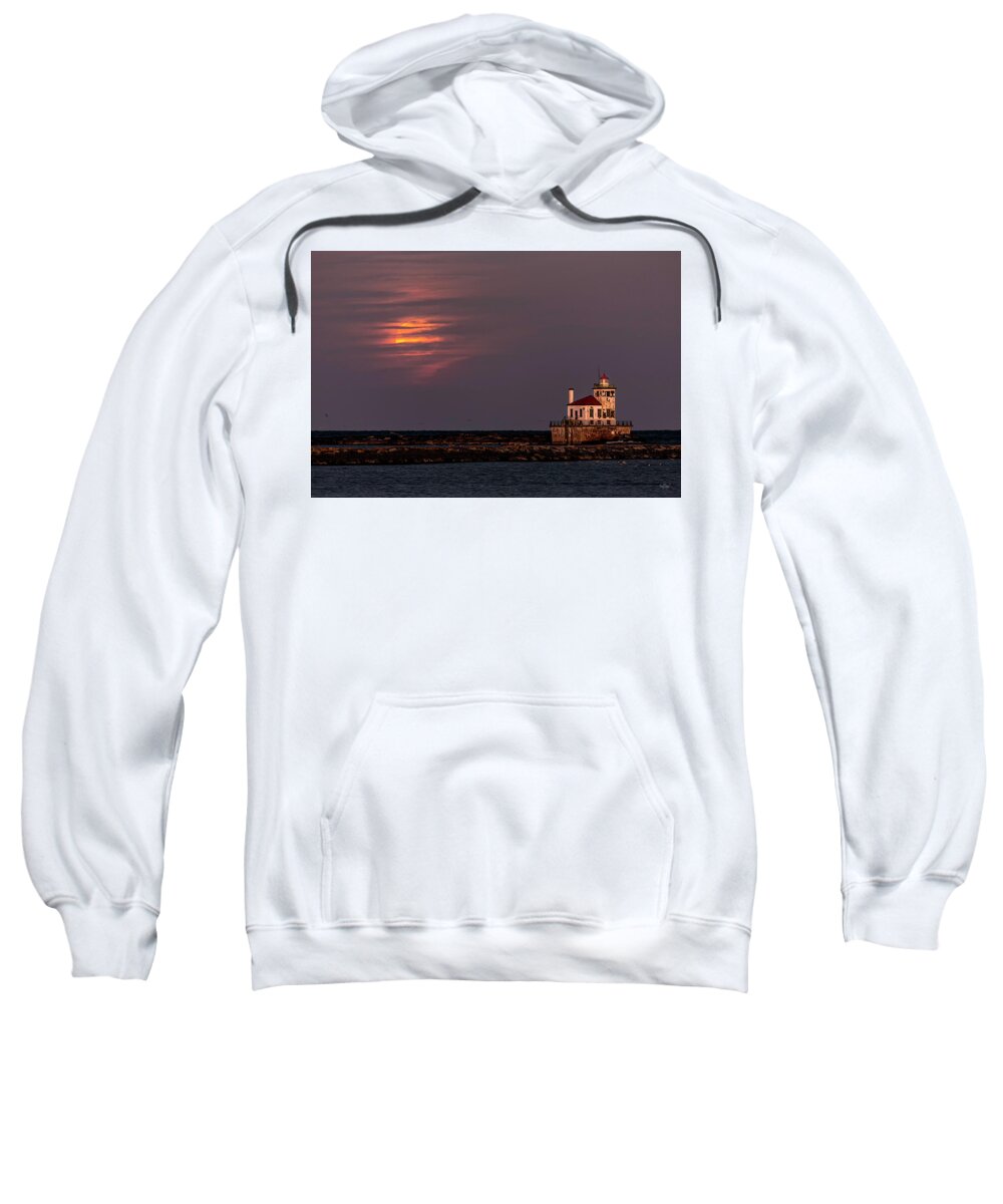 Lighthouse Sweatshirt featuring the photograph A Moonsetting Sunrise by Everet Regal