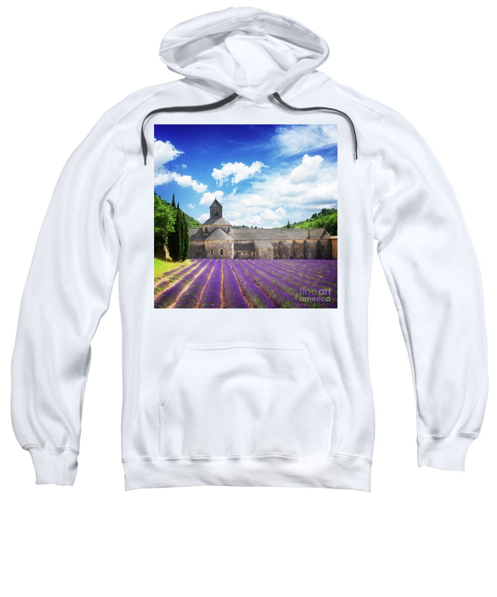 Lavender Sweatshirt featuring the photograph Abbey Senanque and Lavender by Anastasy Yarmolovich