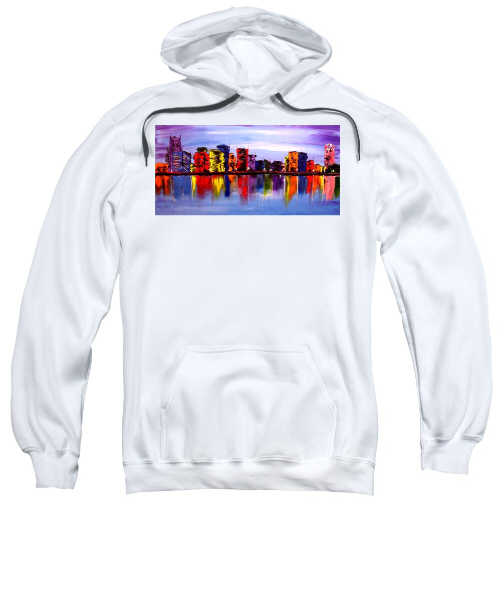  Sweatshirt featuring the painting Abstract World Of Portland #3 by James Dunbar