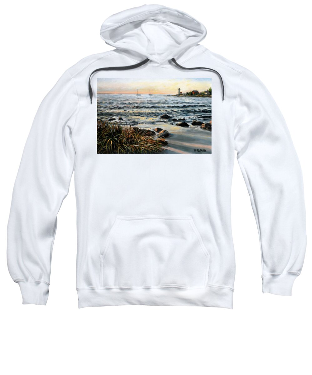 Annisquam Sweatshirt featuring the painting Annisquam Beach and Lighthouse by Eileen Patten Oliver