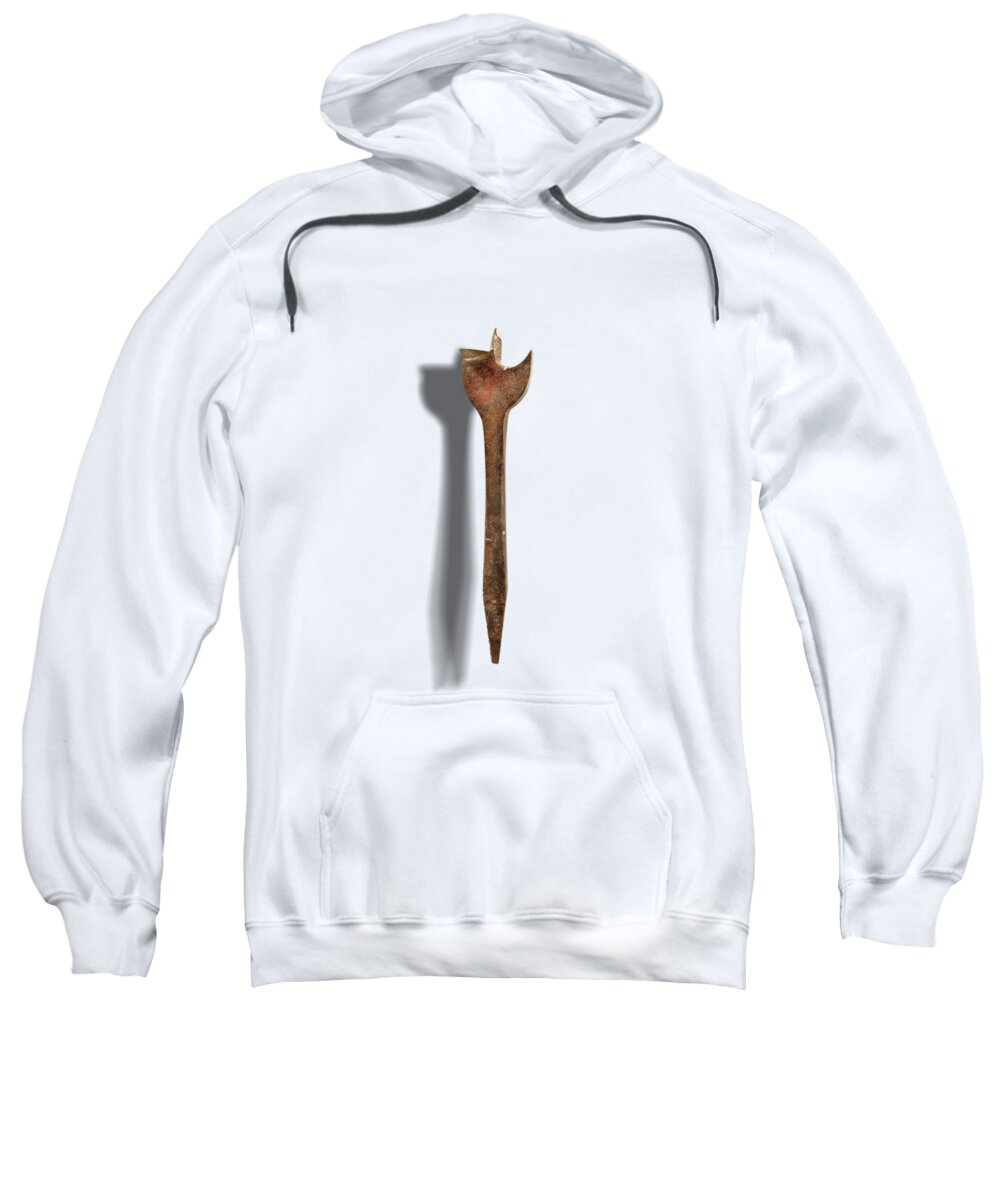 Drill Bit Sweatshirt featuring the photograph Antique Wood Drill Bit Floating on White by YoPedro