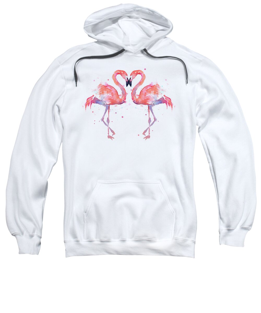 Watercolor Sweatshirt featuring the painting Flamingo Love Watercolor by Olga Shvartsur
