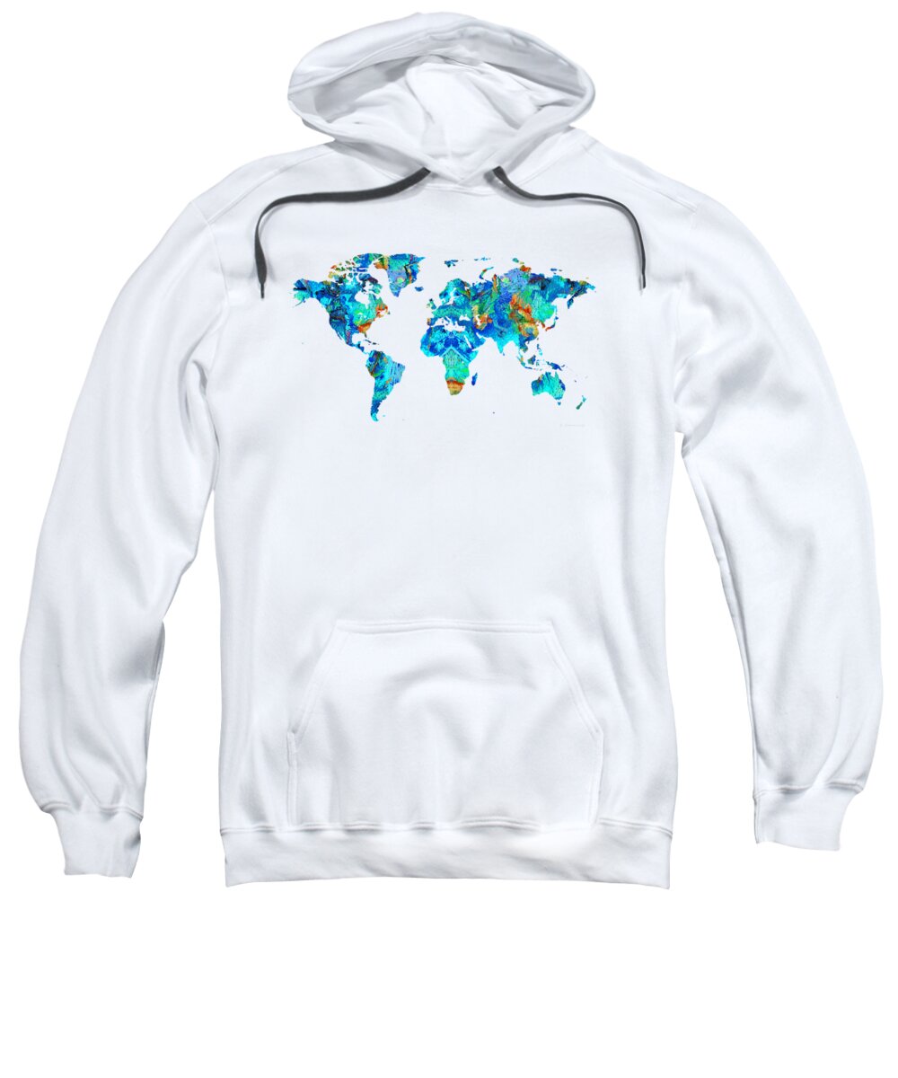 World Map Sweatshirt featuring the painting World Map 22 Art by Sharon Cummings by Sharon Cummings