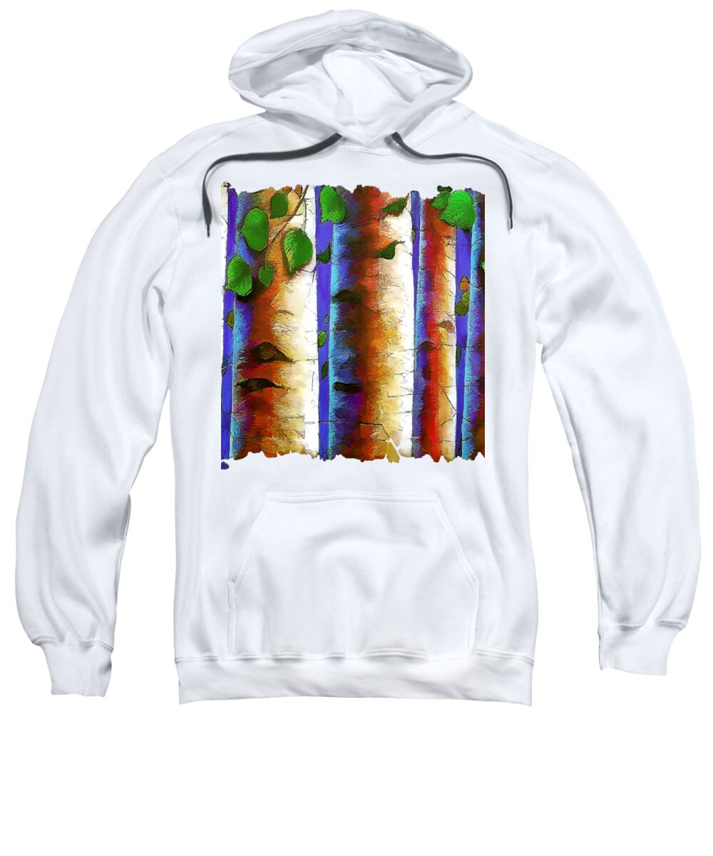Scenic Sweatshirt featuring the digital art Aspen Trees Fresco by Lena Owens - OLena Art Vibrant Palette Knife and Graphic Design