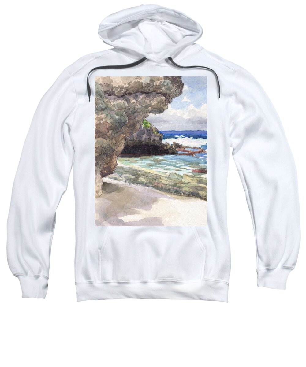 Atiu Sweatshirt featuring the painting Atiu, Tumai Beach by Judith Kunzle