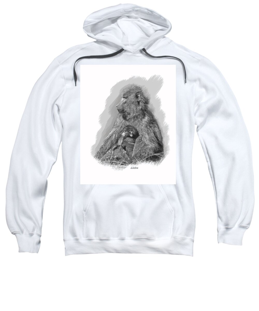Baboon Sweatshirt featuring the digital art Baboon Mother And Young by Larry Linton
