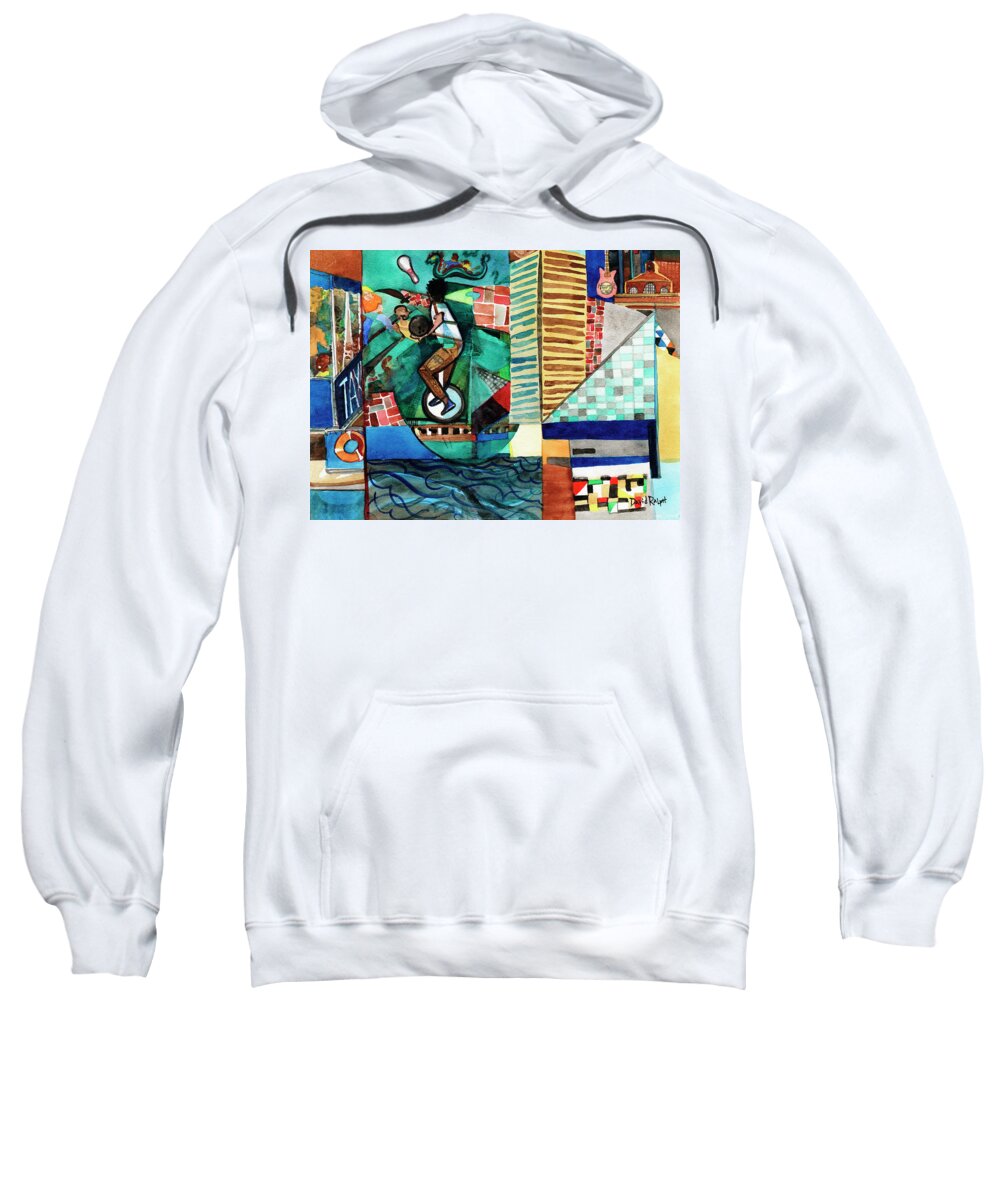 Inner Harbor Sweatshirt featuring the painting Baltimore Inner Harbor Street Performer by David Ralph