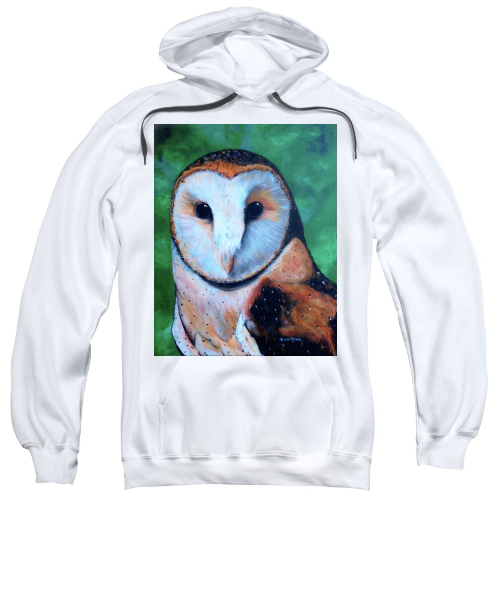 Owl Sweatshirt featuring the painting Barn Owl by Donna Tucker