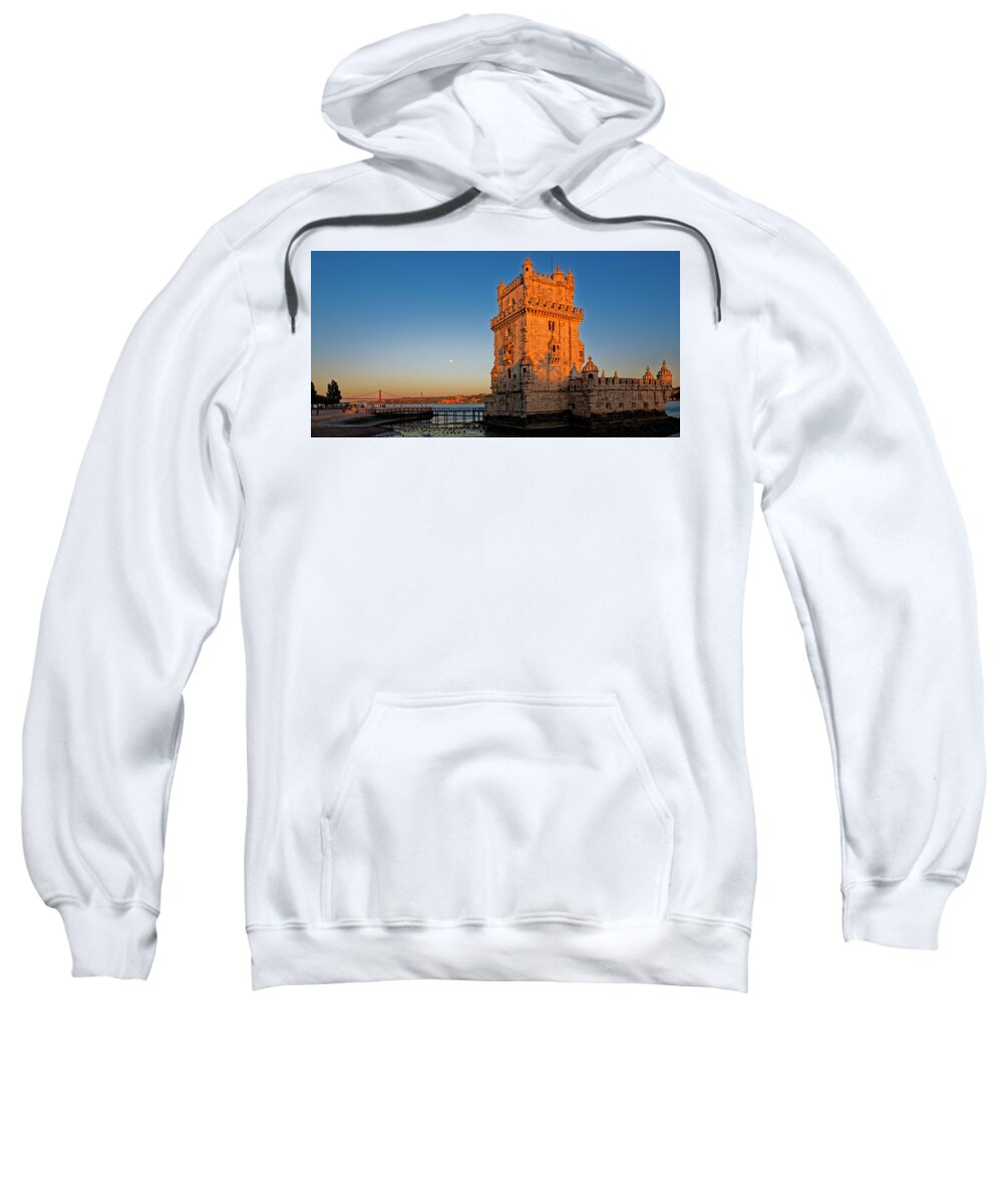 Lisbon Sweatshirt featuring the photograph Belem Tower and the moon by Mark Rogers